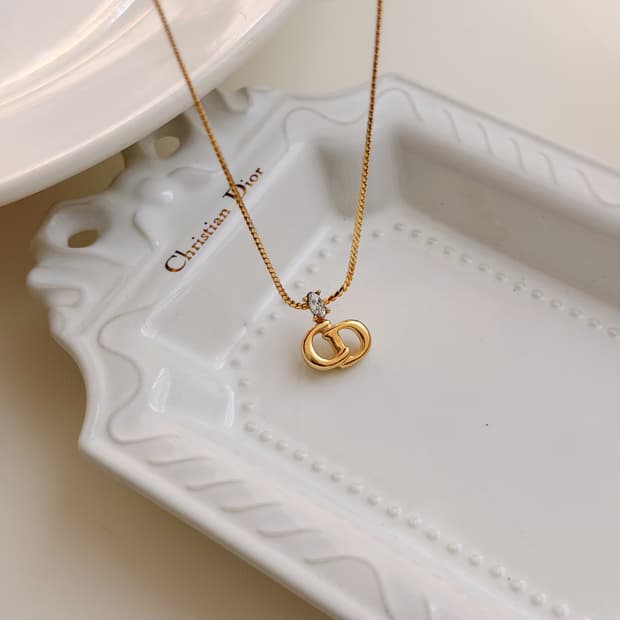 빈티지 디올 CD 로고 큐빅 목걸이