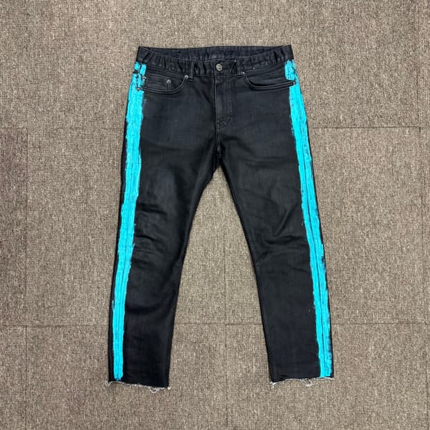 사이드 페인팅 블랙 스키니 코팅진 (30)  