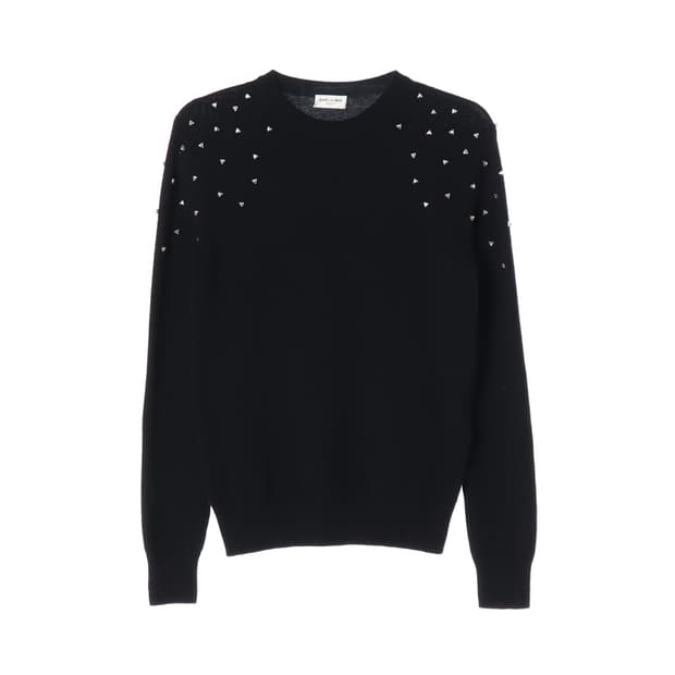생로랑 캐시미어 100% 블랙 스터드 장식 니트 스웨터 XS
