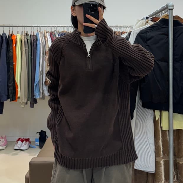 리바이스 골지 니트 반집업