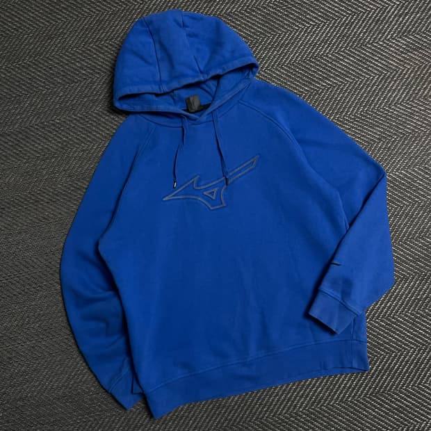 미즈노 올드스쿨 빅로고 후드 티셔츠 블루y 5137