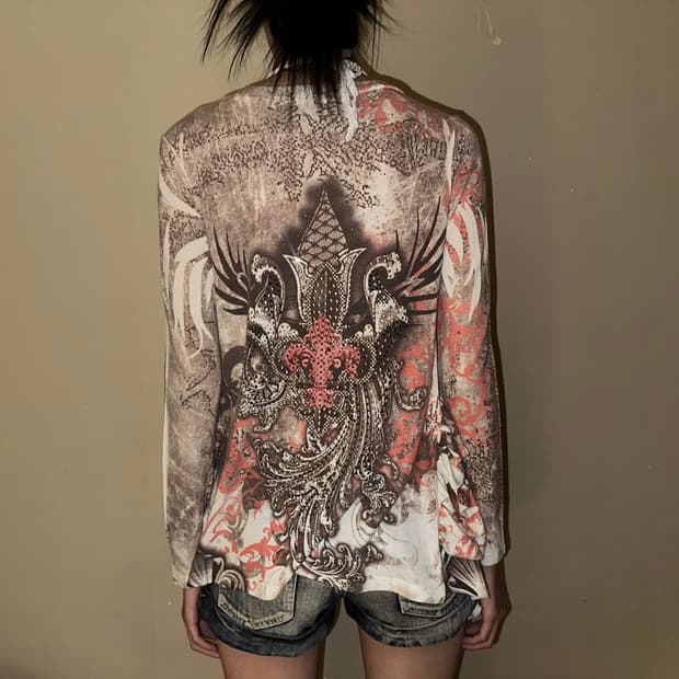 빈티지 핑크 엔틱 그래픽 가디건