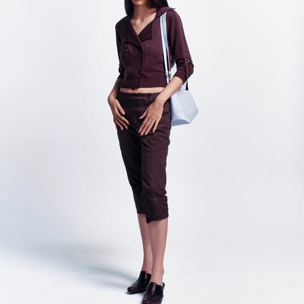 미스치프 button slit capri pants brown