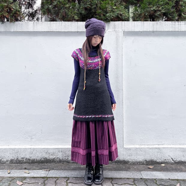 빈티지 알파카 노르딕 니트 원피스