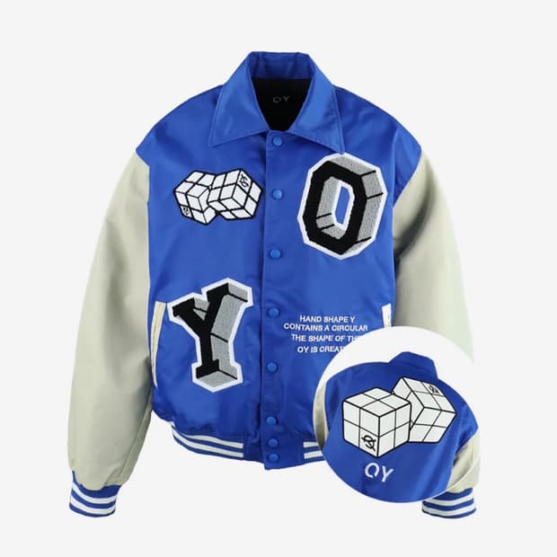 오와이 큐브 로고 바시티 자켓-블루