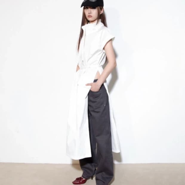 온스카 스트링 믹스 레이어드 원피스 화이트
