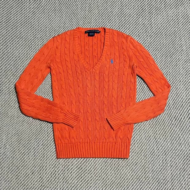 [XS] Polo 폴로 랄프로렌 주황 케이블 브이넥 니트