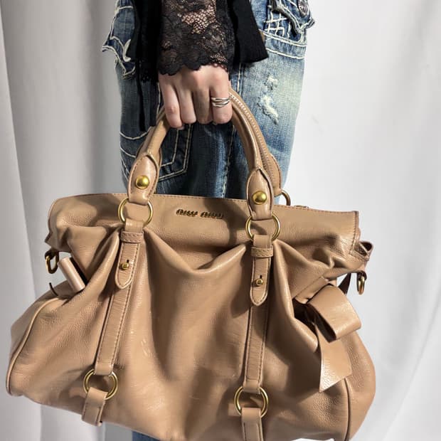 Miu Miu Beige Ribbon Satchel Bag