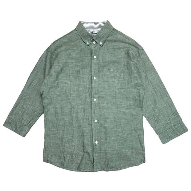 LACOSTE 린넨 100% 7부 셔츠 그린