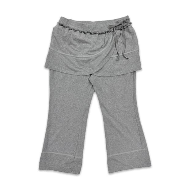 빈티지 그레이 8부 레이어드 스커트 부츠컷팬츠