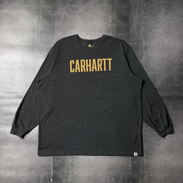 CARHARTT 칼하트 빈티지 차콜 레터링 긴팔 티셔츠 A00889