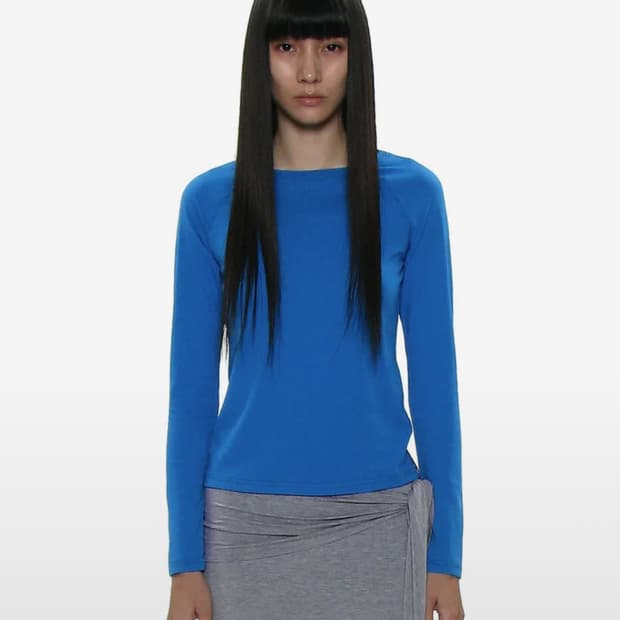 파르티멘토 우먼 세미 쉬어드 롱 슬리브 티 블루