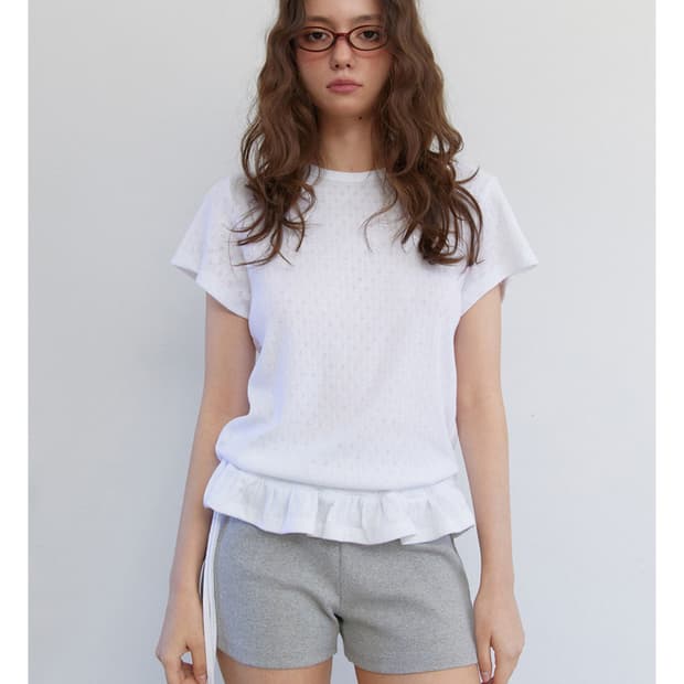 [새상품] rense 렌세 Eyelet Frill Half T-shirt