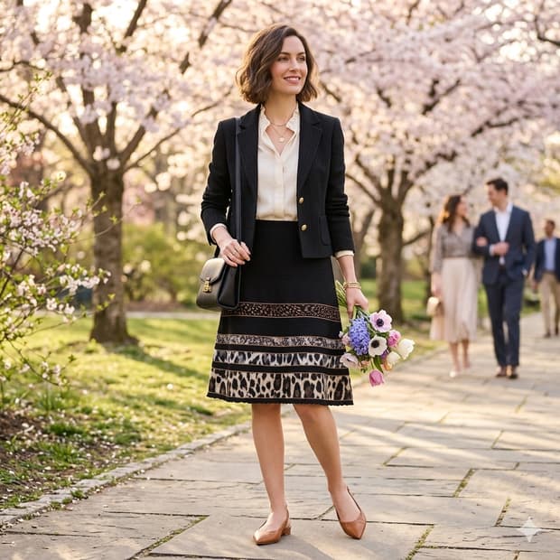 MARCCAIN 마르코카인 니트 스커트 55 | 레오파드 포인트 밴딩