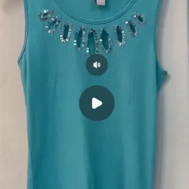 Bongo아이디빈티지 아쿠아블루 나시 홀 아일렛 민소매