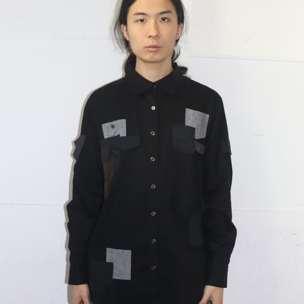 앤 소피 백 포켓 패치워크 오버사이즈 셔츠