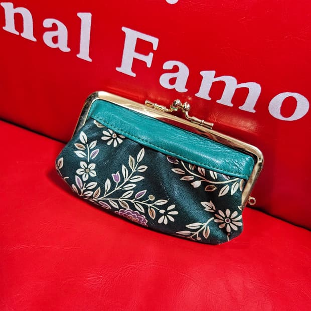 빈티지(Vintage) 그린 플라워 골든 가죽 미니 코인 지갑