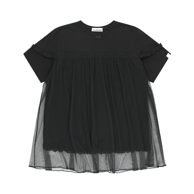 뚜오미오 MESH LAYERED LACE T-SHIRT [BLACK]