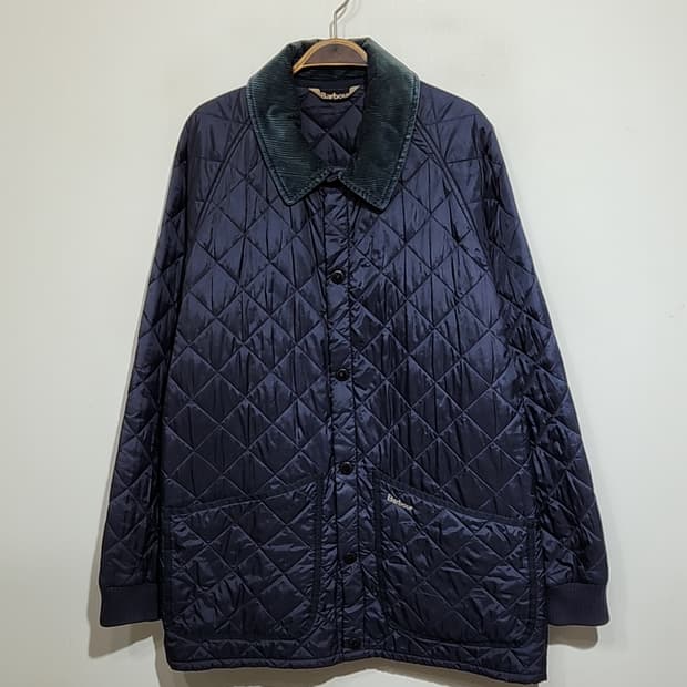 (L) 바버 퀼팅자켓 네이비 누빔점퍼 코듀로이 카라넥 