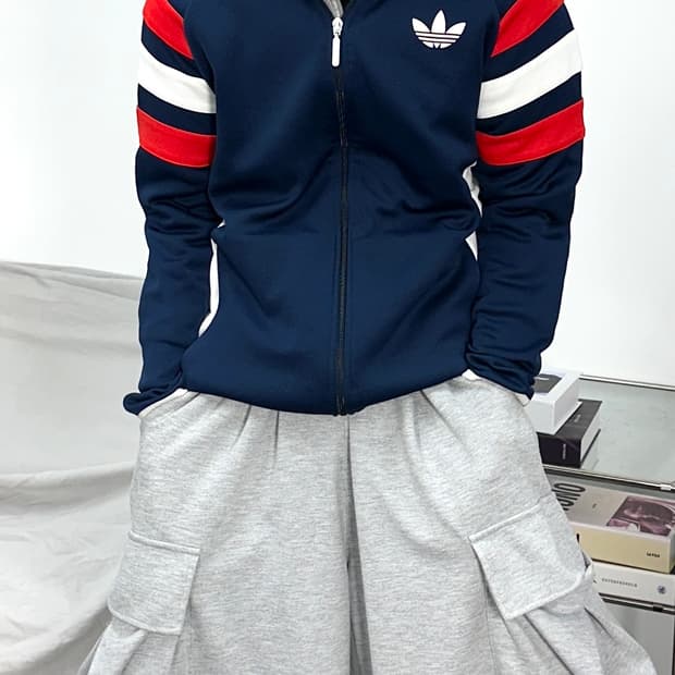 아디다스 구파이어버드 네이비 배색 트랙탑 져지 L