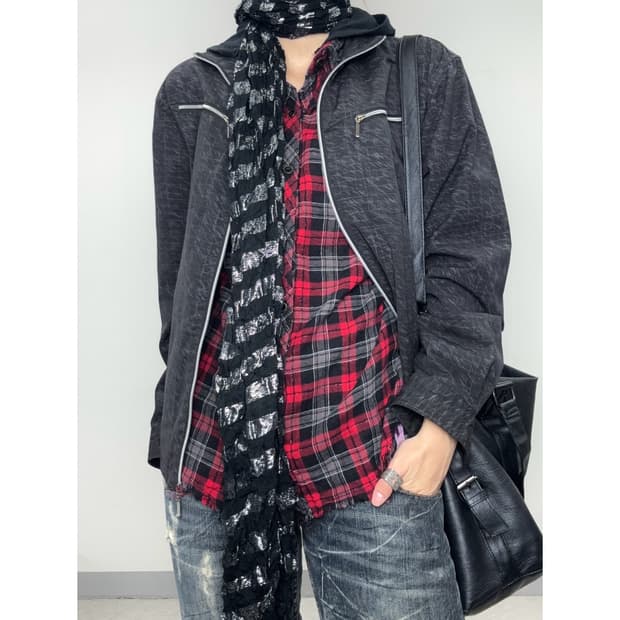 빈티지 블랙 스트라이프 락시크 펑크 머플러