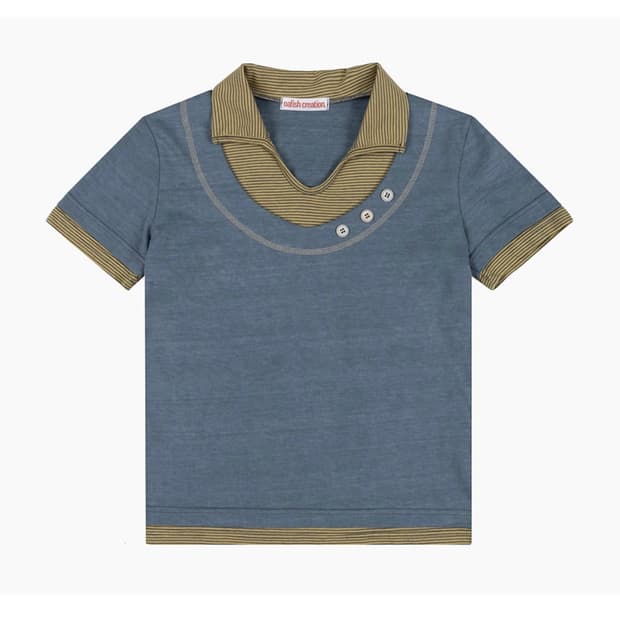 Stripe Layered Collar T-Shirts, Navy
