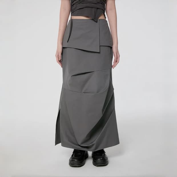 플레어업 드레이프 레이어드 맥시 스커트