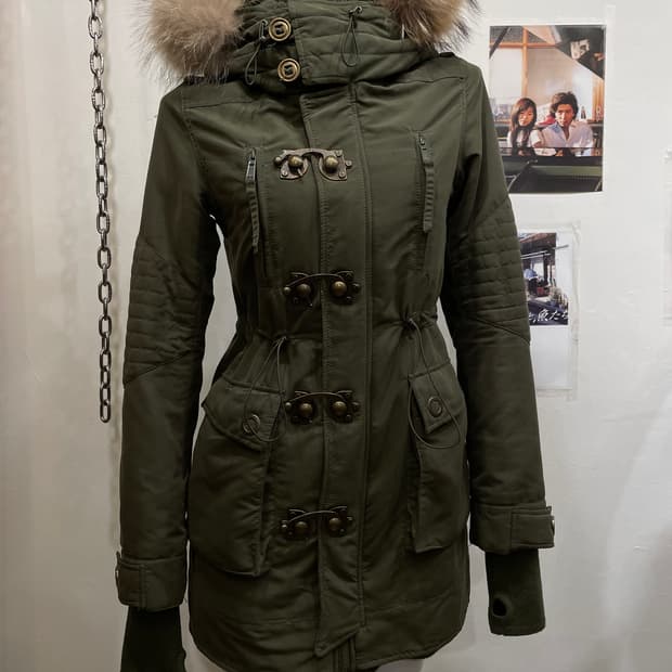 sly 슬라이 밀리터리 버클 워머 퍼 후드 카키 파카 y2k