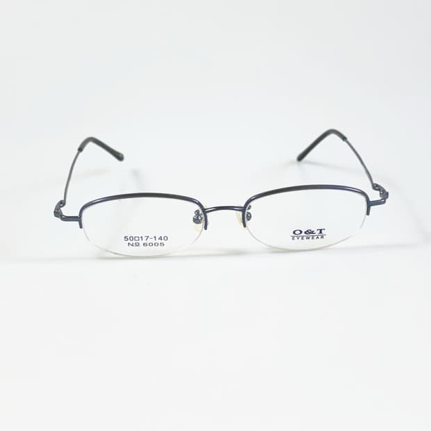 O&T EYEWEAR 다크 네이비 반무테 오벌 메탈 빈티지 안경