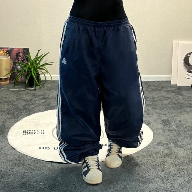 90s ADIDAS 올드스쿨 네이비 와이드 트랙팬츠