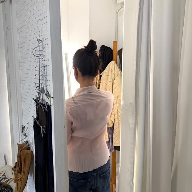 마츠리 빈티지 플리츠 롱슬리브 셔츠 핑크