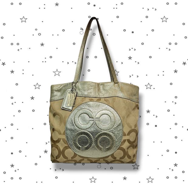 COACH 코치 줄리아 메탈릭 골드 토트백