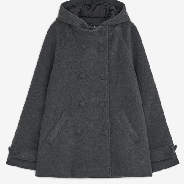 허그유어스킨 후드 하프 코트 차콜