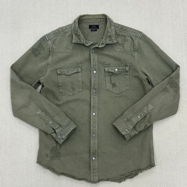 ZARA 카키 데미지 셔츠 42