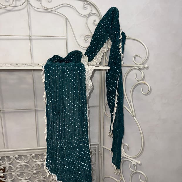 Mint white dot lace scarf 