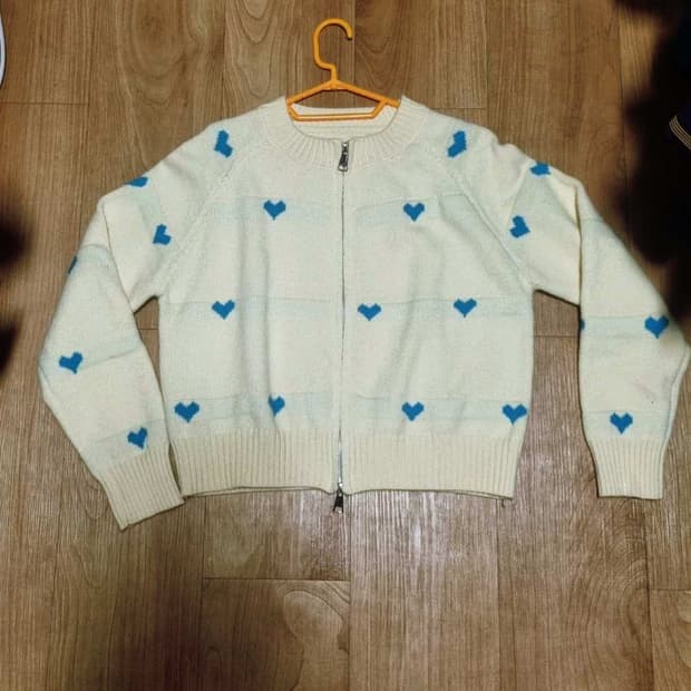 하트 노랑 긴팔 니트 가디건 집업 빈티지 모리걸
