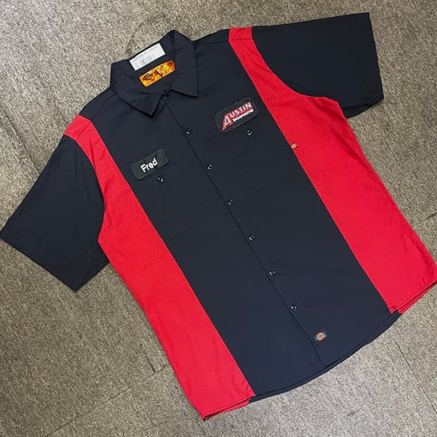 ;XL) 90~00s Dickies 디키즈 반팔 워크 셔츠 패치