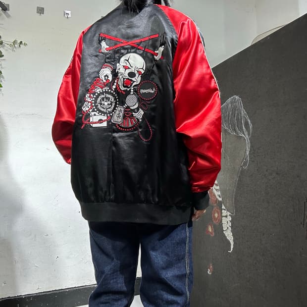 일본빈티지 Weksnoop 블랙 악마 불 자수 스카잔  L