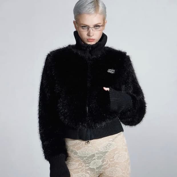 스컬프터 퍼자켓 faux fur zip-up jacket L