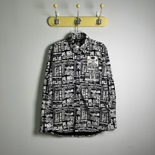 JPN VTG 빈티지 뉴스페이퍼 펑크 스컬 셔츠 XL