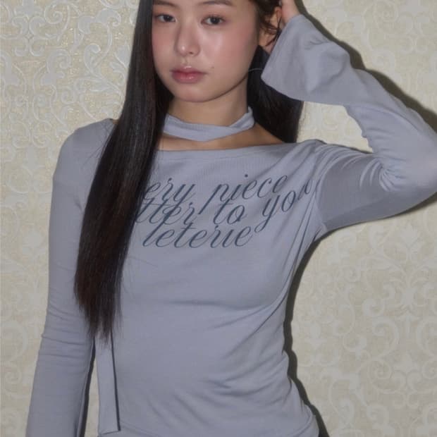 레터리 OFF-SHOULDER TIE LONG SLEEVE_GREY