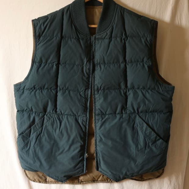 에디바우어 80s 90s 리버시블 구스다운 베스트 베이지 그린 신품급

