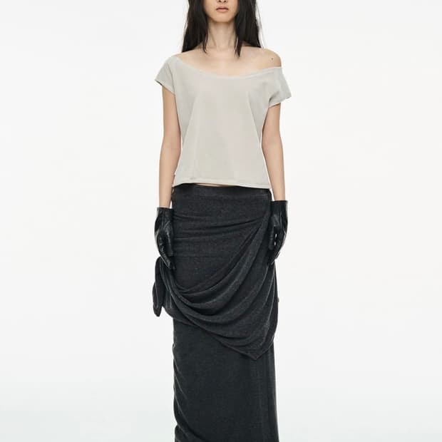 세릭 드레이프 롱 스커트 차콜 1size 세릭 롱스커트 