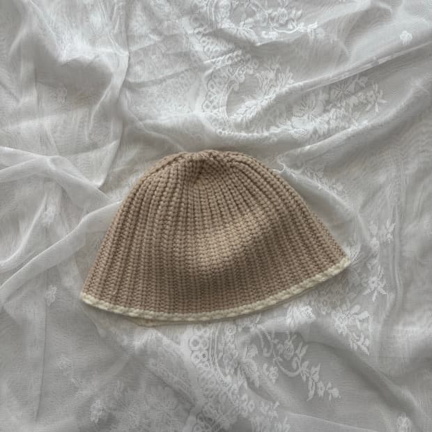 Stripe Knit Bucket Hat_Beige