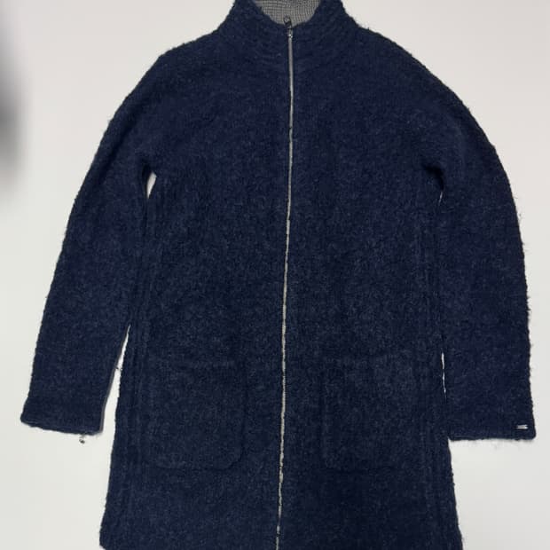 여성 타미힐피거 부클 니트 롱 집업 네이비 s