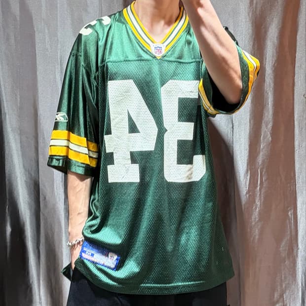 M NFL McKENZIE 34 넘버링 메쉬 딥그린 풋볼 하프 져지