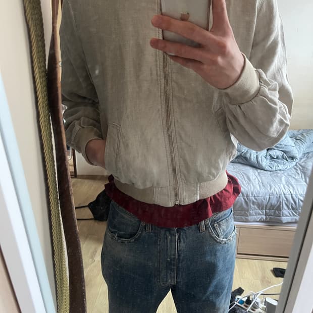 아르마니 진스 90s 린넨 봄버 블루종