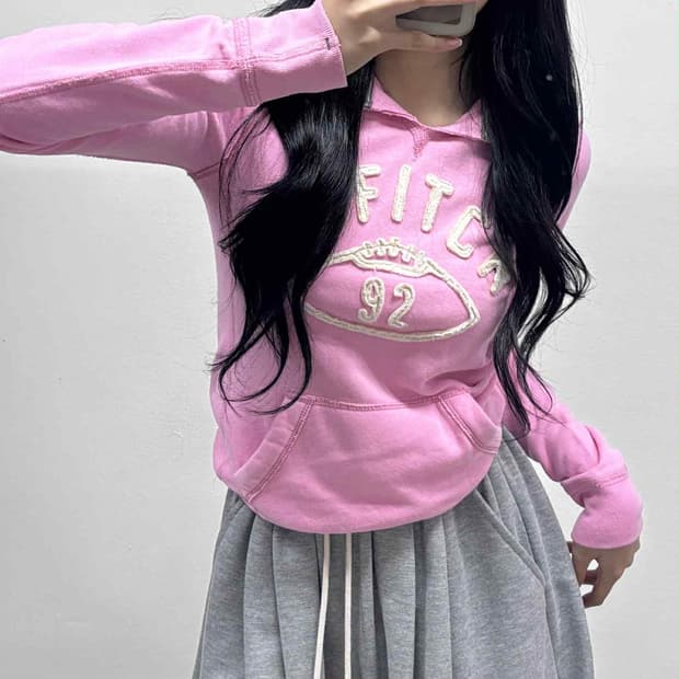 아베크롬비 y2k 여리핏 베이비핑크 걸즈 스웨트셔츠 후드티(S)