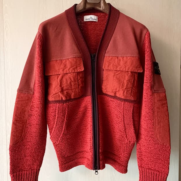 스톤아일랜드 니트 투톤 집업 가디건