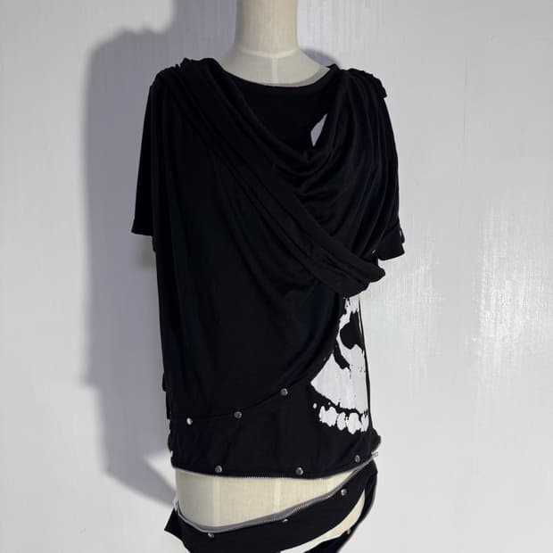 빈티지 스터드 장식 드레이프 스컬 탑 아방가르드 y2k 펑크 고스